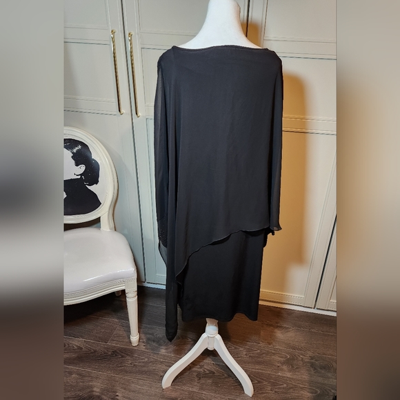 Simon Chang Black Dress with Chiffon Overlay - Picture 9 of 12